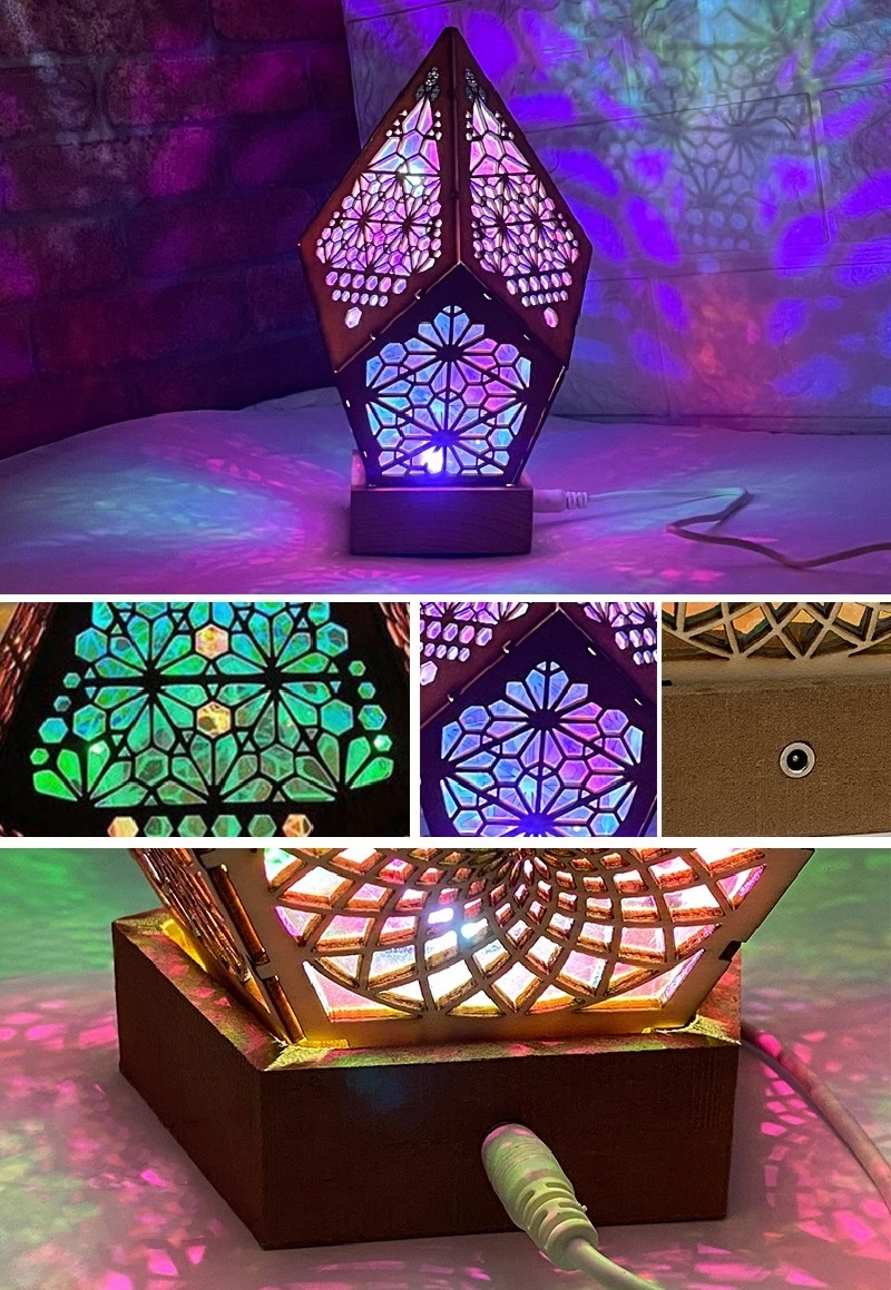 Wooden Night Light Diamond LED Bohemian Starry Sky Lights Polar Star Projection Lamp Multipurpose Colorful Night Light