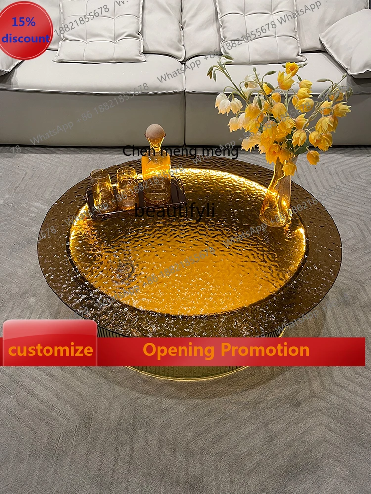 

sscn8617 High-Grade Italian Minimalist round FRP Marble Water Ripple Glass Tea Table