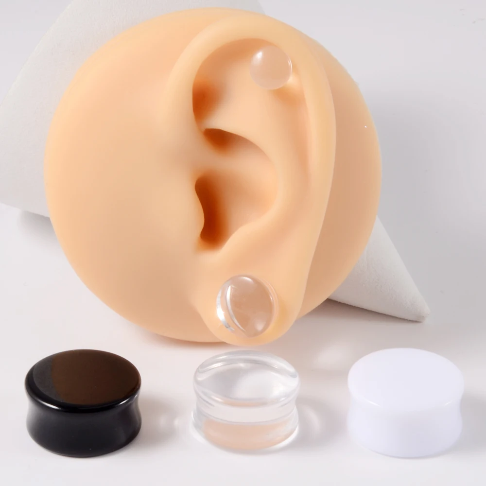 2pcs Ear Tunnel Plug White Black Clear Acrylic Double Flare Ear Gauges Saddle Expander Stretcher Body Jewelry