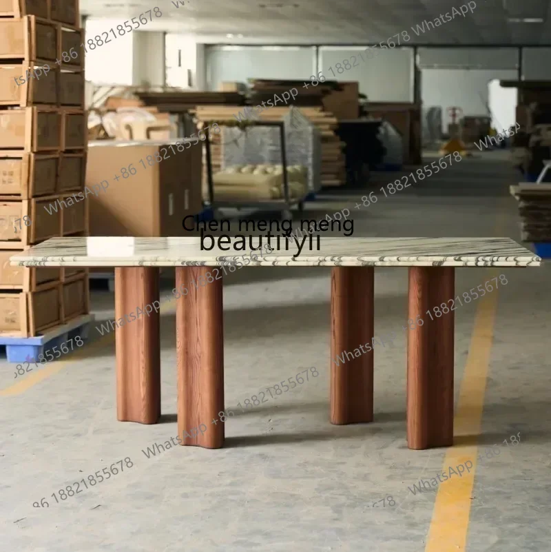 ss7486 SSRetro style marble rectangular dining table, rock slab, household solid wood, tableNew Light Luxury