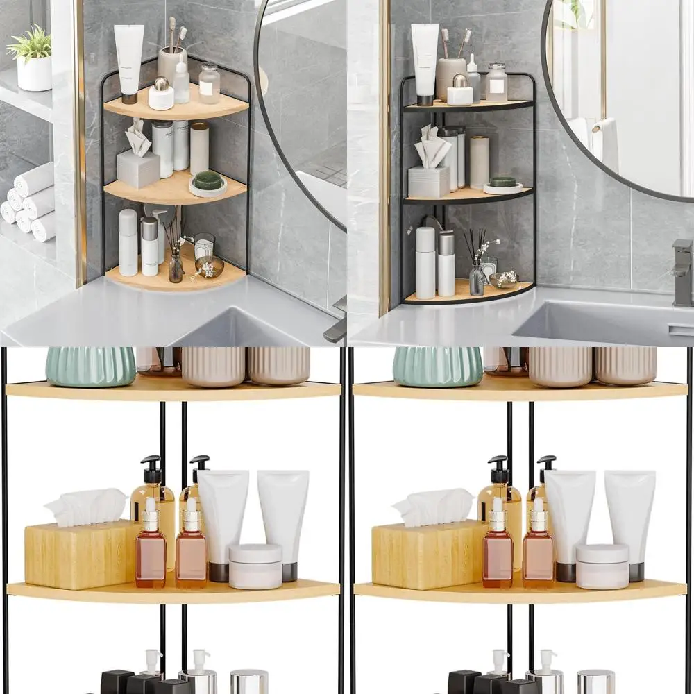 

Компактный угловой органайзер для столешницы из черного и бурливуда для раковин и туалетных столиков в ванной комнате