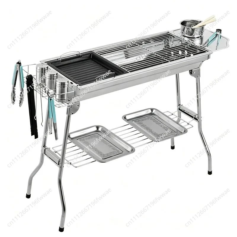 Portable Charcoal Grill Folding Outdoor Charcoal Grill Stand Stainless Steel Heavy-Duty BBQ Grill BBQ Grilling Equipment