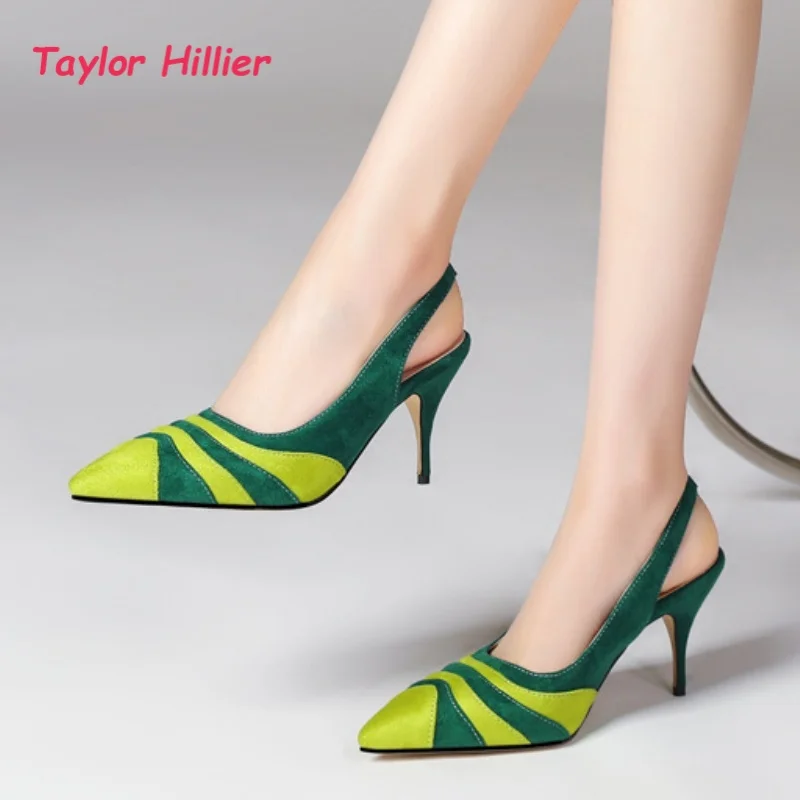 Pointed Toe Stiletto Heel Slingback Pumps Women's Faux Suede Slip-On Street styleFashion Evening Party Wedding High Heel Shoes