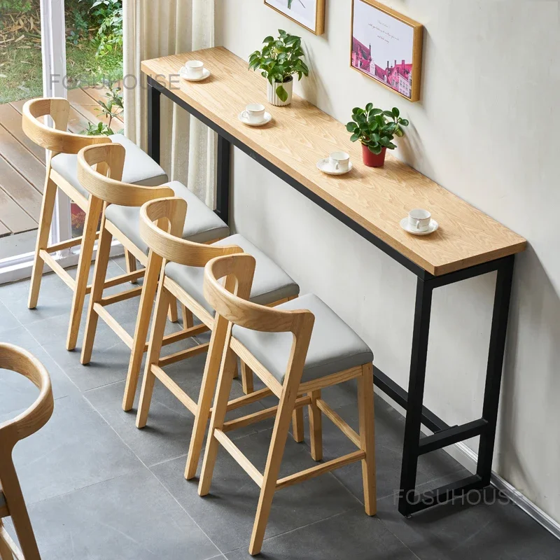 Home Wooden Bar Chair Backrest Kitchen Dinning Modern Designer Bar Stool Counter High Lounge Tabourets De Bars Room Furnitures