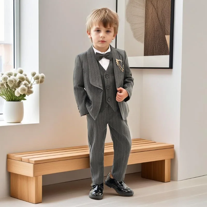 Children Formal Birthday Blazers Set Spring Boys Suits for Weddings Khaki England Kids Class Activities Performance Clothes 8 Y