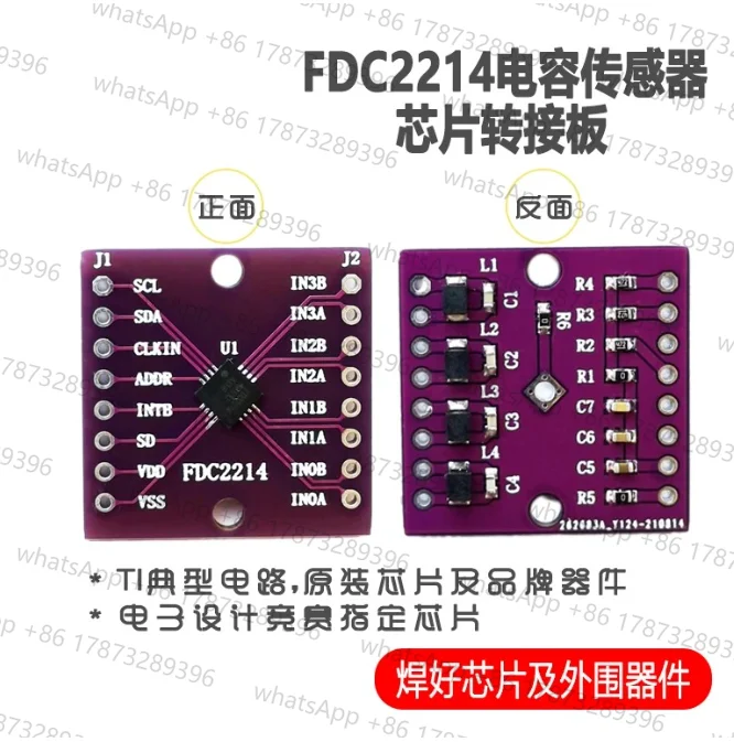 Módulo Sensor Capacitivo FDC2214 Placa de Conversão de Chip QFN Eletrônico para Detecção de Nível de Líquido Sem Contato
