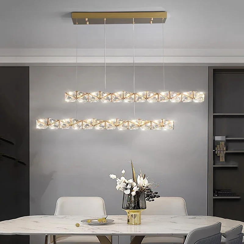 Luxury Crystal LED Pendant Lights Modern Dining Table Long Chandeliers Bar Counter Restaurant Hotel