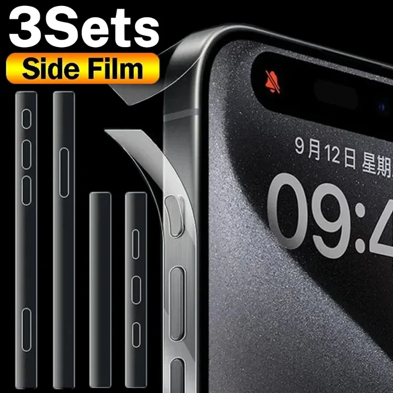 Película de hidrogel lateral de 16PM para iPhone 16 15 Pro Max Plus 16Plus 15Plus 15 14 ProMax Protector de pantalla de marco de borde protector