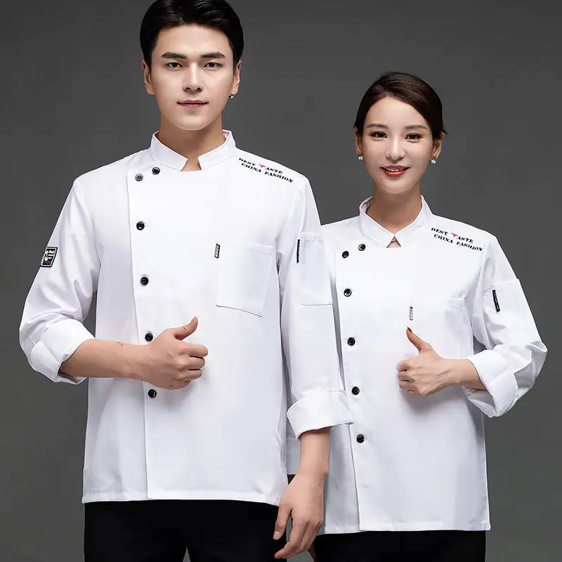 Men black Chef Jacket Chef Shirt Apron Logo Head Chef Uniform Restaurant Hotel Kitchen Short Chef Cooking Clothes Women Catering