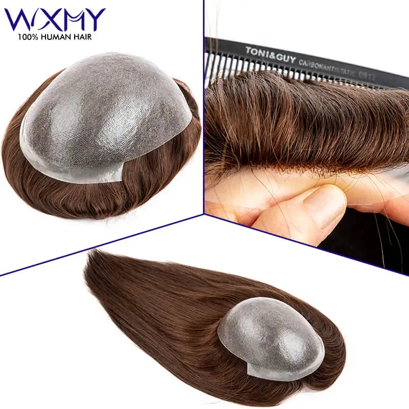 Double Knotted Skin Base Male Hair Prosthesis 100% Chinese Culticle Human Hair Toupee For Men Long Straight Hair Wigs Hairpieces