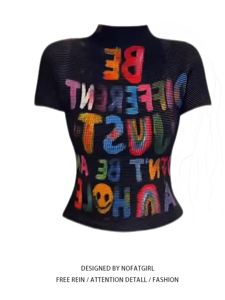 

Футболка больших размеров в американском стиле ретро с надписями ort Sve, женская летняя утягивающая дизайнерская юбка трапециевидной формы с высокой талией