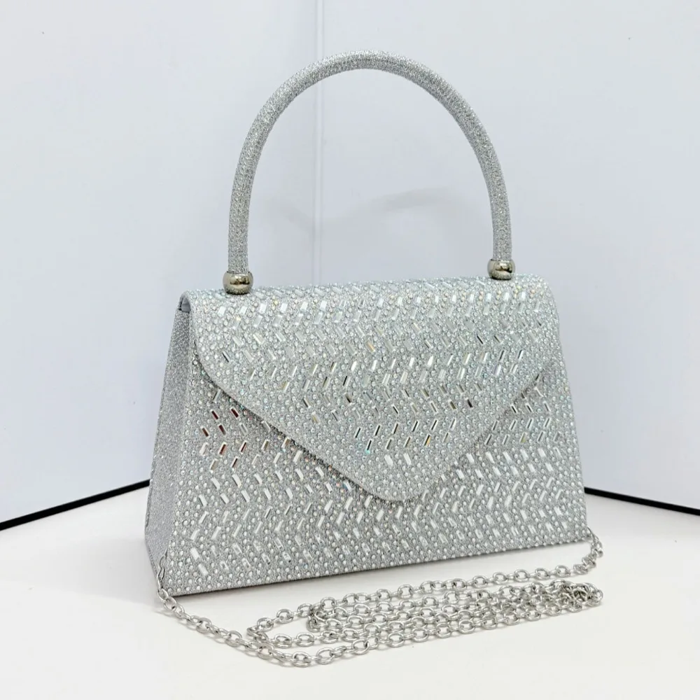 Sparkly Rhinestone Top-Handle Clutch, Women's Envelope Style Evening Bag for Formal Events & Prom