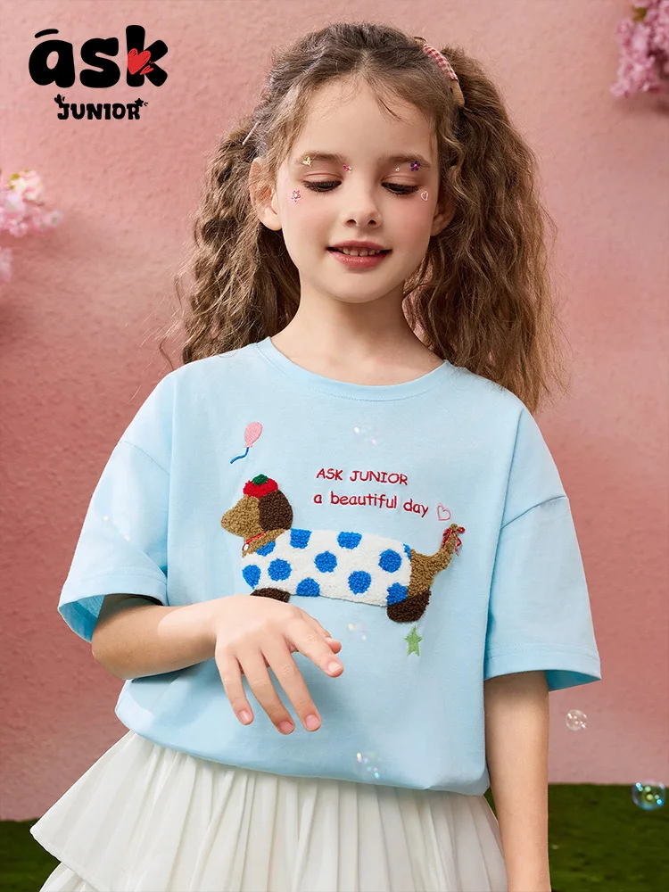 تي شيرت Tween Girls Summer Animal Print Flocking Craft بأكمام قصيرة #6