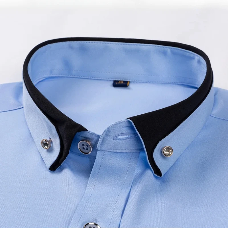 

Drill Buckle Shirt Men Long Sleeve Business Formal Social Man Shirt Long Sleeve Solid White Blue Male Shirt for Man Anti-wrinkle