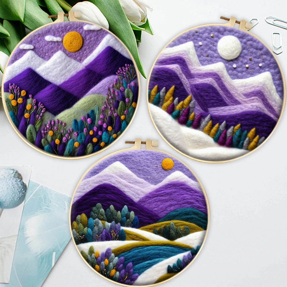 

CHENISTORY Mountain Scenery Painting Funny Wool Needle Felt Kit Handmade Wool Needle Painting For Kids Children DIY Gift