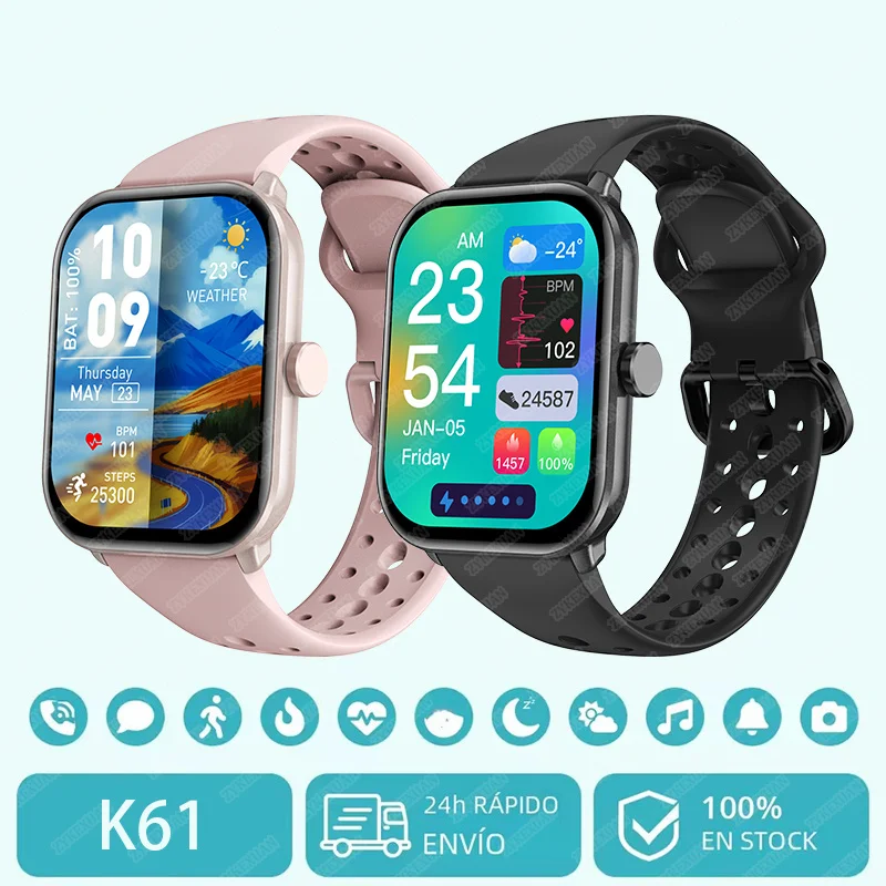 For Android iOS Smart Watch Men Women 2.01-Inch HD Full Touch Screen IP67 Waterproof Bluetooth Call Health monitor Smartwatch