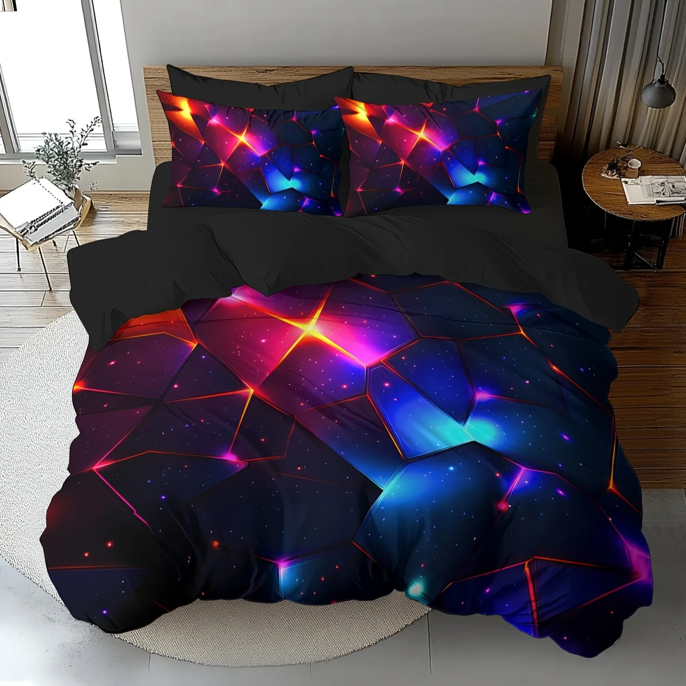 Valentine's Day, Dreamy Starry Sky Rock Power, Four-Seasons Universal Pattern Bedding Set with 3D Embossed Super Soft Fleece