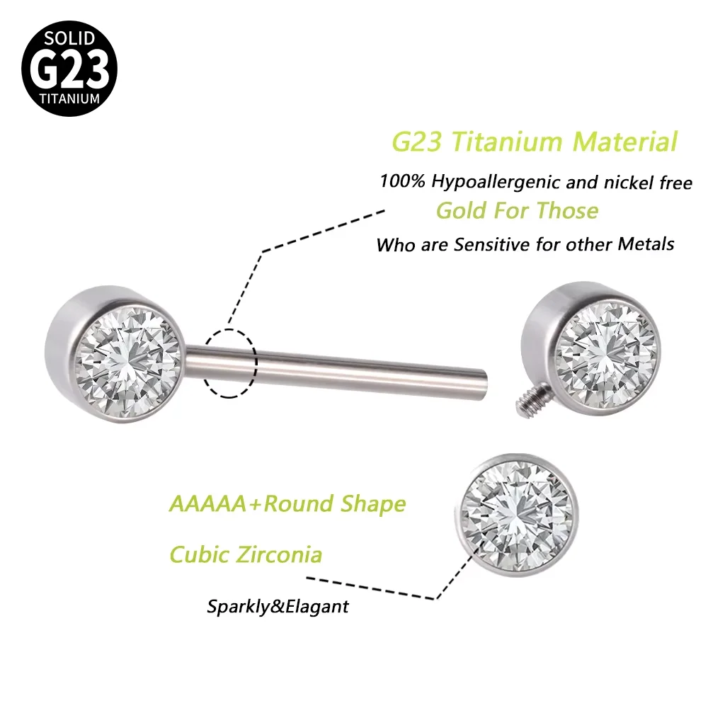 1PC G23 Titanium Silvery Nipple Barbell Ring Clear Zircon Nipple Piercing Internally Threaded Nipple Shield Piercing Jewelry 14G