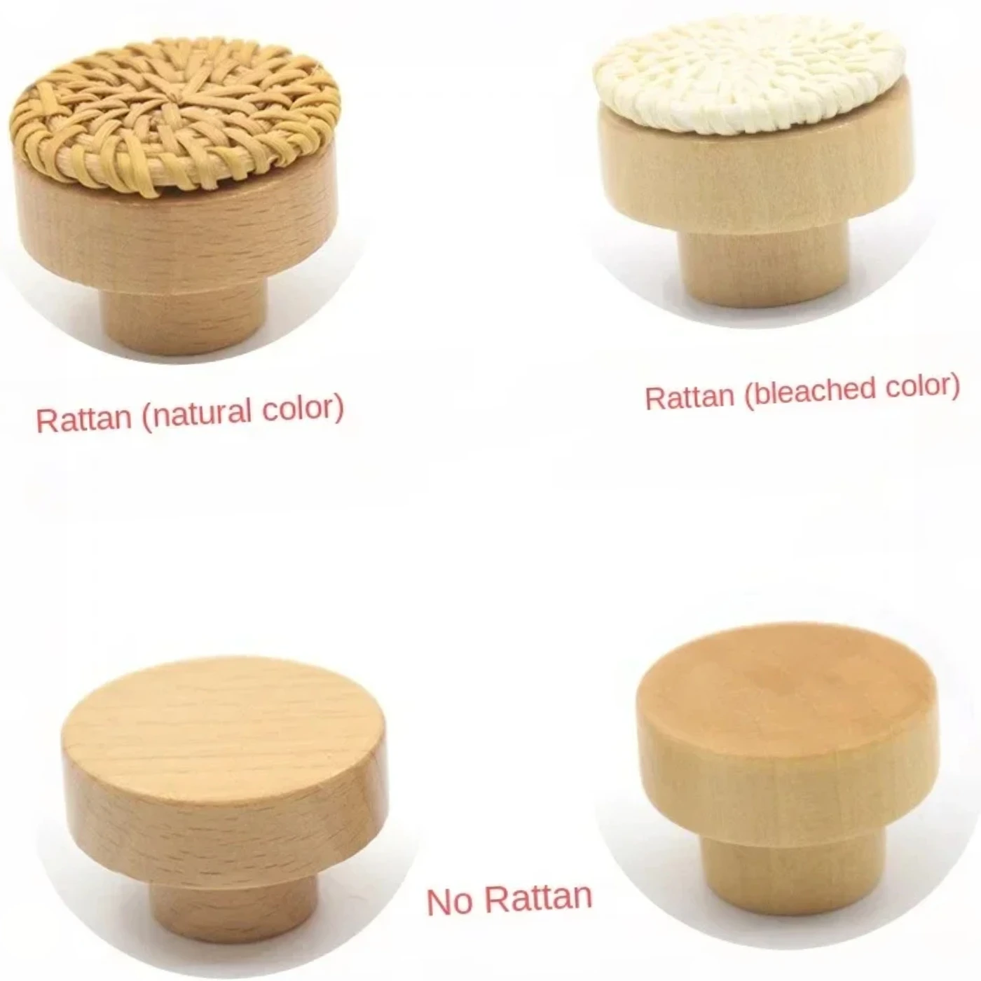 Wooden Handles Dresser Knobs Round Rattan Furniture Handles Handmade Kitchen Cupboard Drawer Knobs