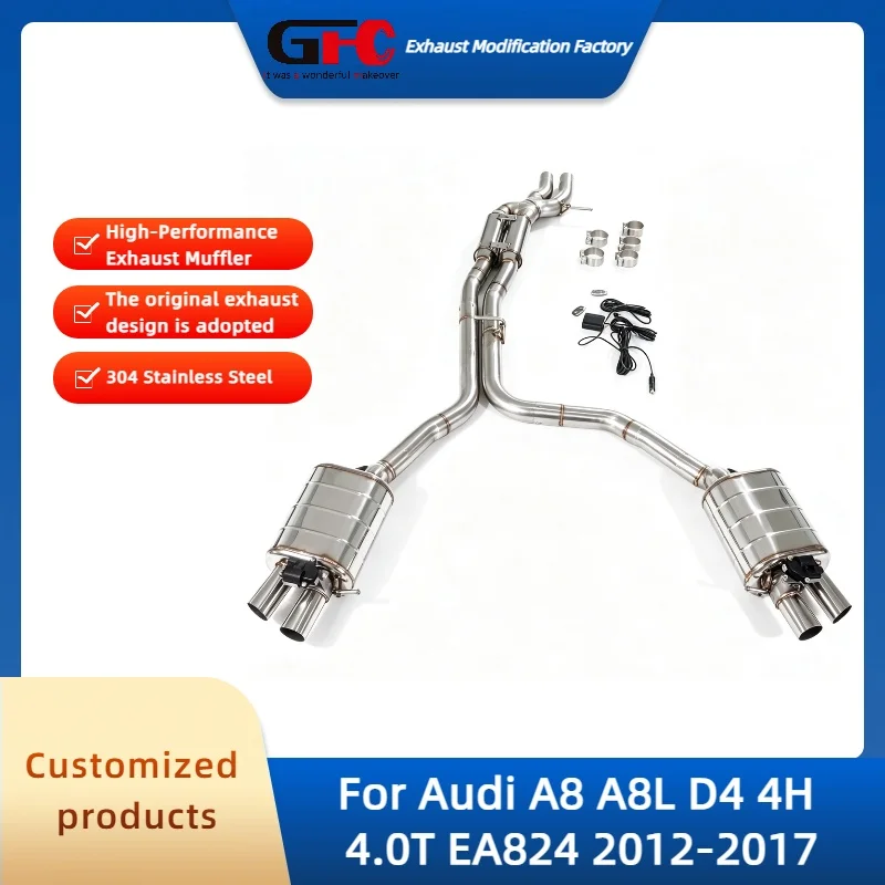 GFC Catback Valvetronic Muffler for Audi A8 A8L D4 4H 4.0T EA824 2012-2017 High-Performance SUS304 Auto Valve Exhaust Pipe
