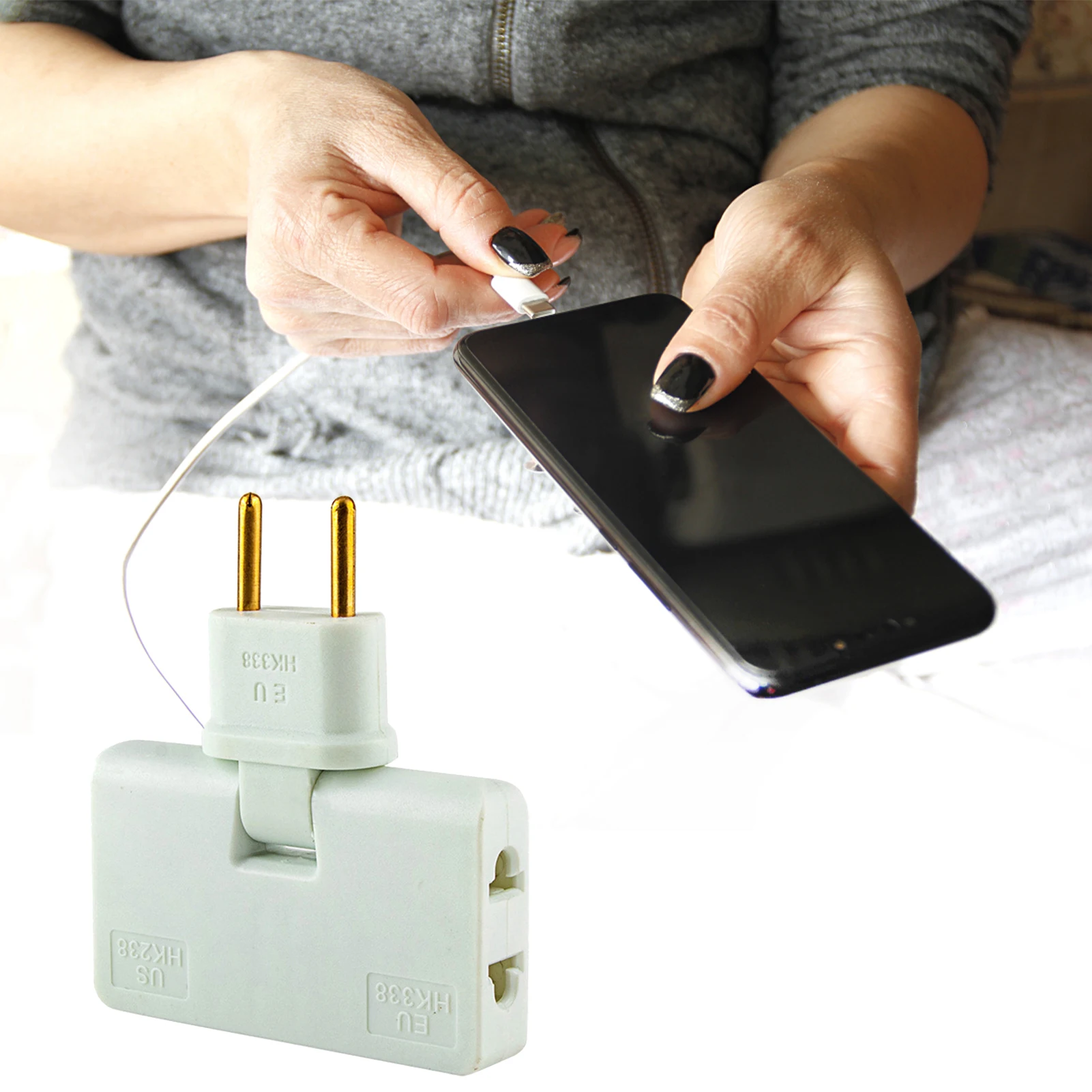 หมุนปลั๊ก EU Converter 3 In 1 Rotatable Outlet Extender 180องศาปลั๊ก Mini Mini Slim Wireless Outlet อะแดปเตอร์