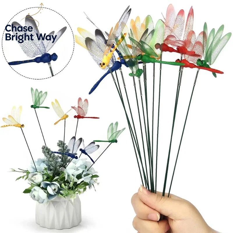 3D Dragonfly Outdoor Planter Decor 5/10pcs Colorful Realistic Waterproof Ornament for Yard Flower Arrangement Garden
