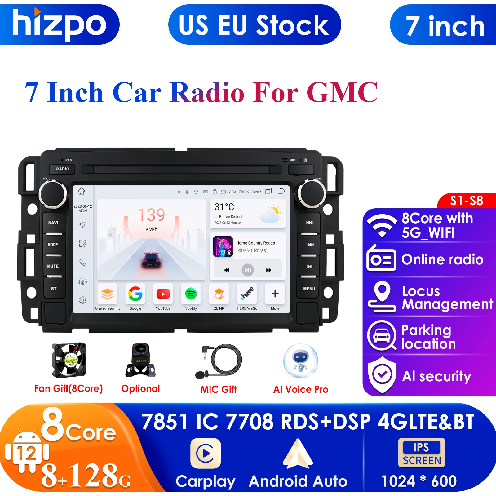 

Carplay 4G 7''2din Android Car Radio for Chevrolet Silverado GMC Sierra Impala Traverse Avalanche Express Yukon Acadia Savana