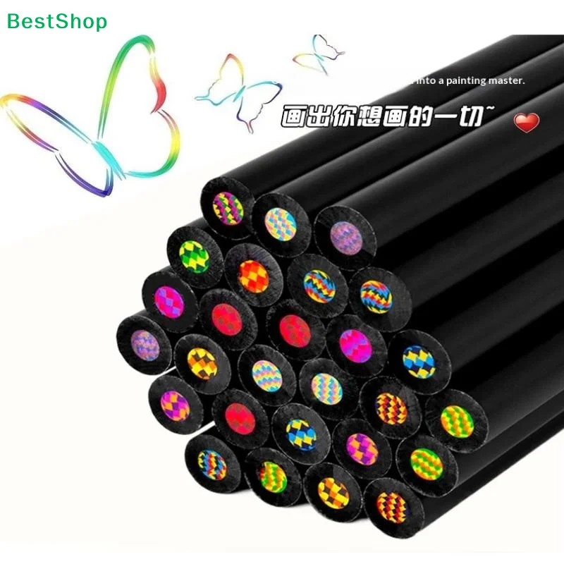 

✔Rainbow Colored Core Pencil,Black Wood Magic Colored Pencils for Kids,Art Drawing,Sketching,Coloring,Stationery Gift