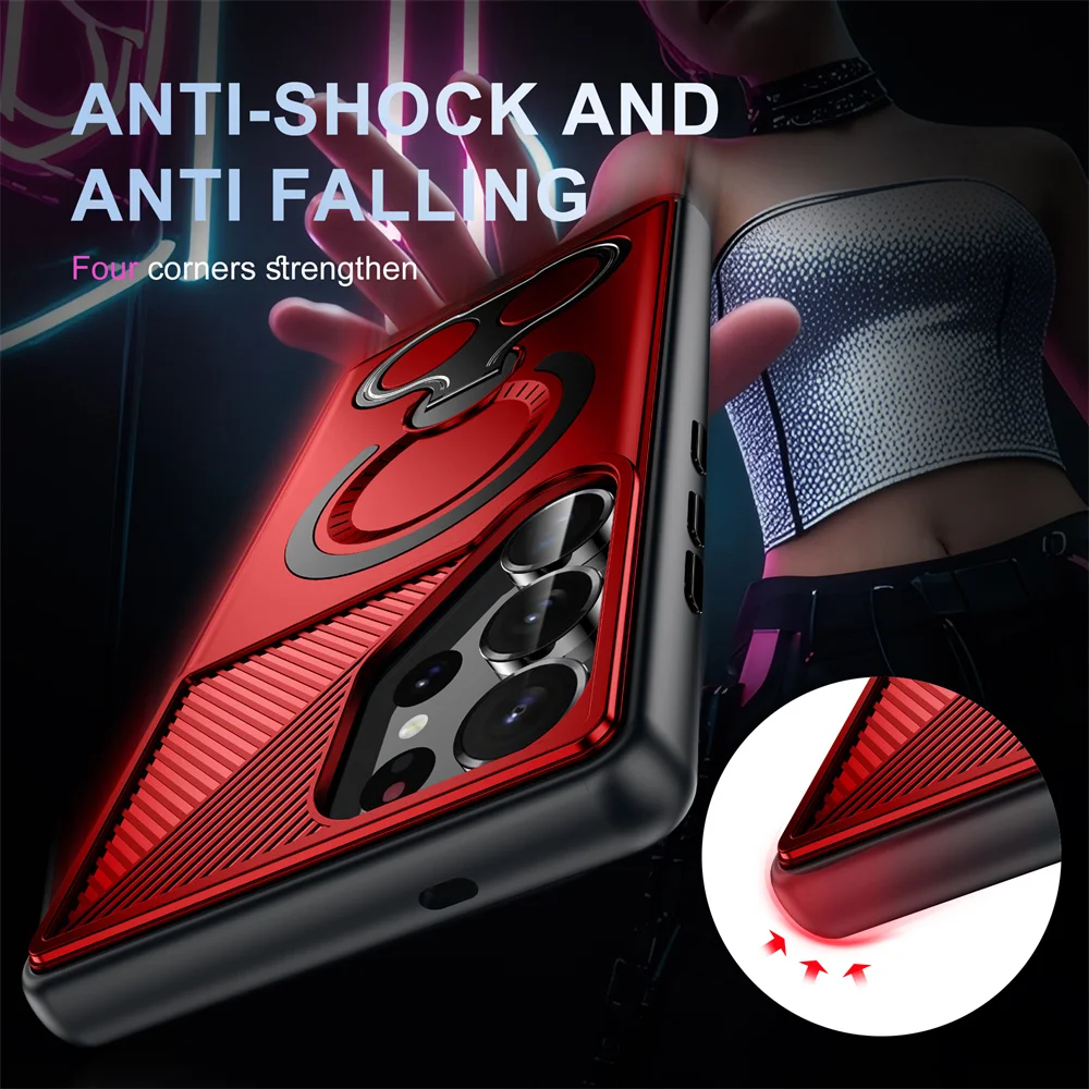 الفاخرة البنصر أضعاف دعامة حامل المغناطيسي قضية الهاتف لسامسونج S25 حافة S24 الترا S23 زائد A56 A36 A26 A16 درع غطاء