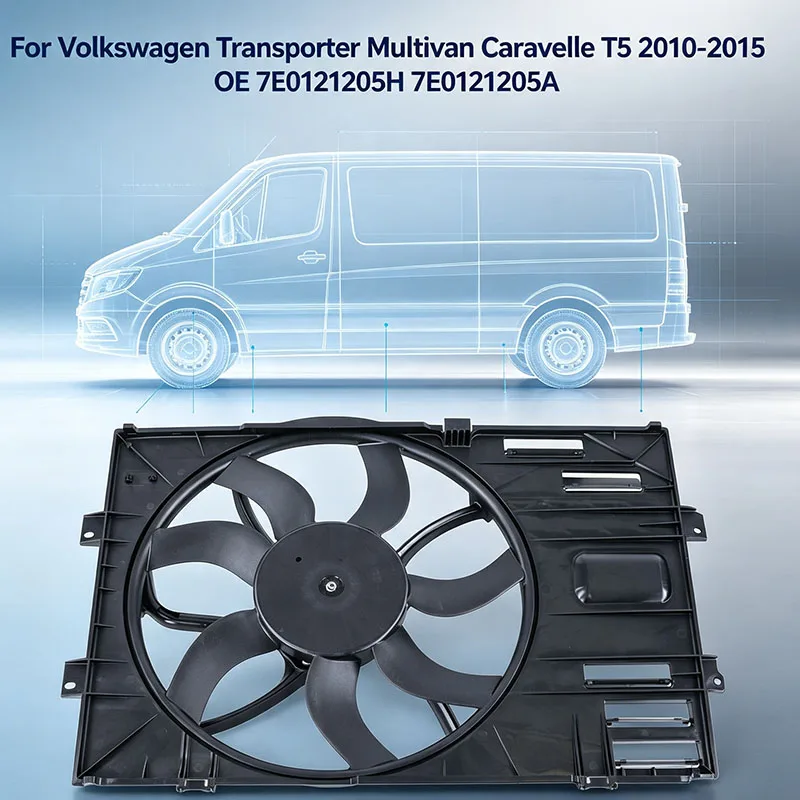 For Volkswagen Transporter Multivan Caravelle T5 2010-2015 Radiator Cooling Fan Assembly OE 7E0121205H 7E0121205A