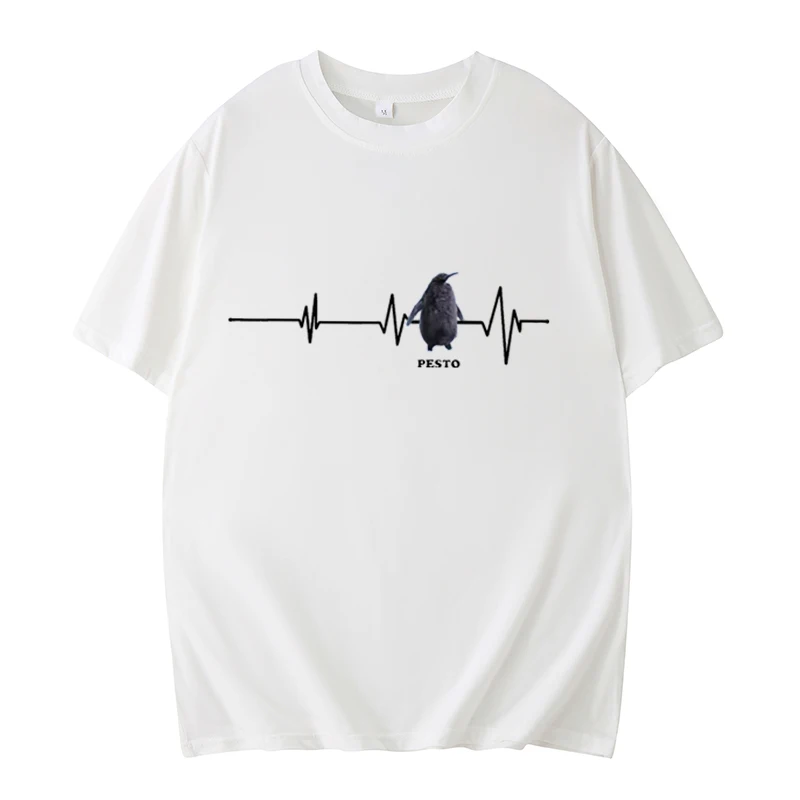 Heartbeat Pesto Oversized Shirt Preppy Crew Neck T-Shirt Unisex,Pesto Fan Club - Fun Wildlife Clothing,Penguin Lovers,Streetwear