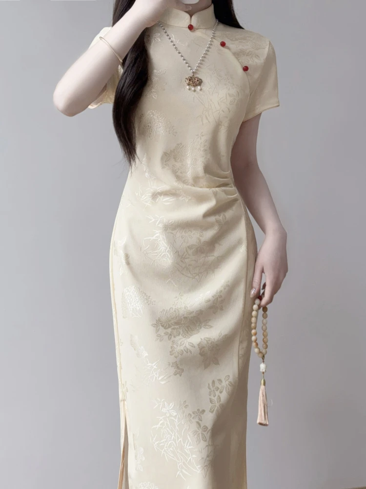 

Ting Yue Ling New 2026 Young Sle Chinese Dr Qipao Ele Daily Meticulous Design ort Sve Midi Dr for Young Women