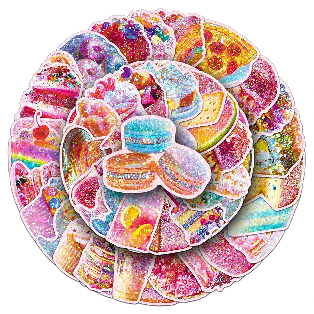 10/30/50pcs Cute Laser Style Dessert Stickers Aesthetic Cake Graffiti Stickers DIY Luggage Phone Diary Cartoon Sticker Wholesale