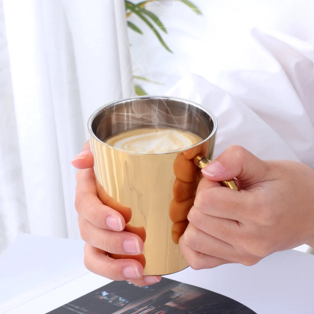 300ml Stainless Steel Coffee Mug Portable Milk Cup With Handle Double Wall Rainbow Cups Travel Tumbler Milk Tea Mugs