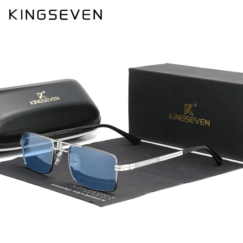 Occhiali da sole polarizzati di marca KINGSEVEN montatura Vintage in acciaio inossidabile Design rettangolare di marca guida pesca occhiali da sole