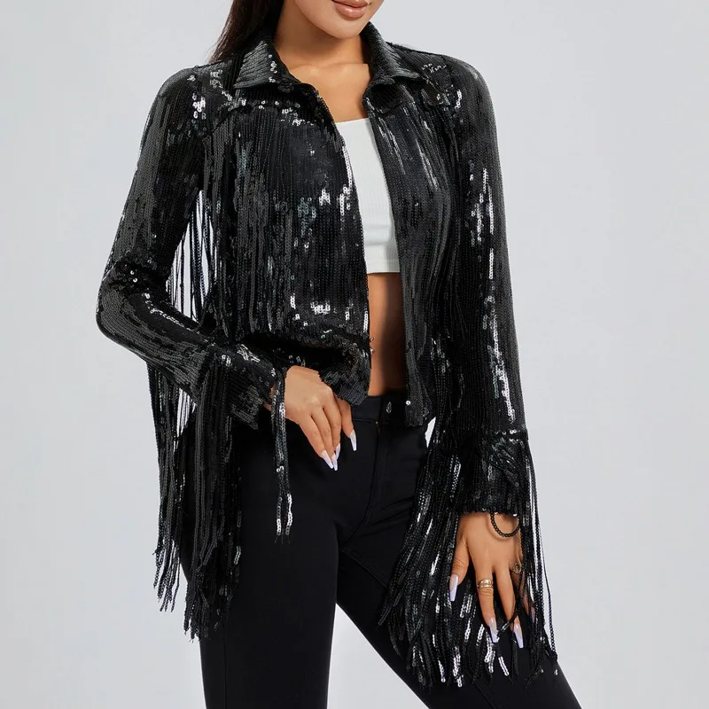 European and American Sequined Tassel Jackets, Sequined Blouses, Performance Costumes with Lining Cross-border Women's Clothing