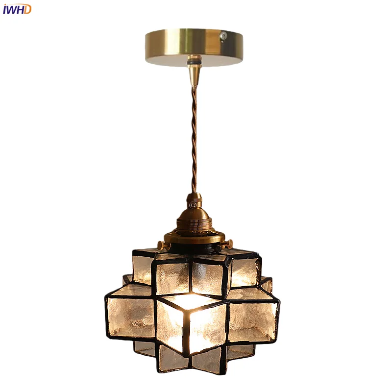 

IWHD Japan Wabi Sabi LED Hanging Lamps Bedroom Kitchen Island Bathroom Interior Lighting Copper Glass Pendant Light Hanglamp