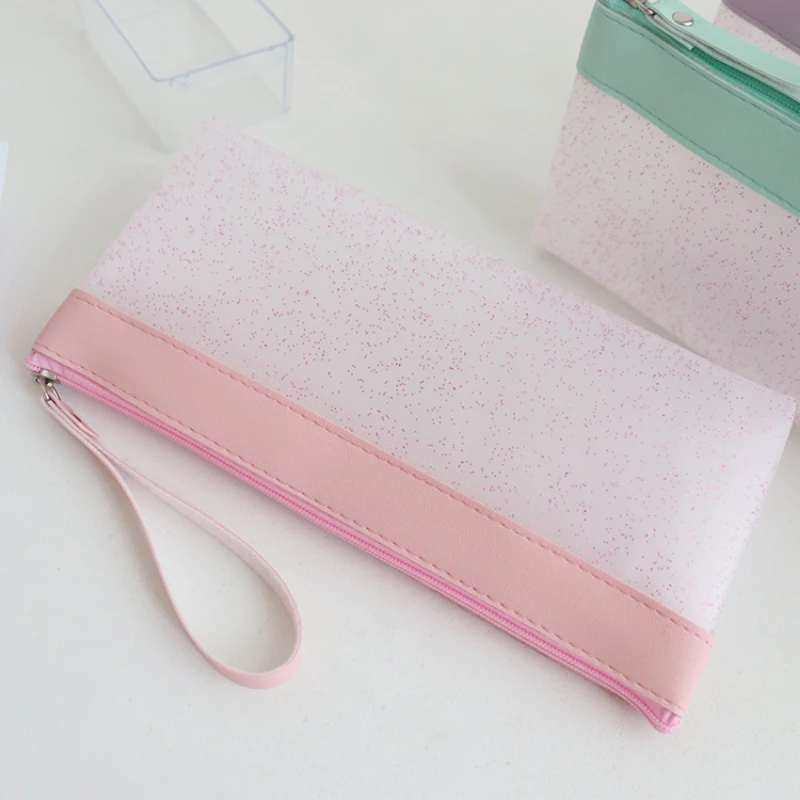 Transparent frosted Glitter Pencil Cases Pencil Pouch Stationery Storage Bag Students School Supplies Korean Stationery