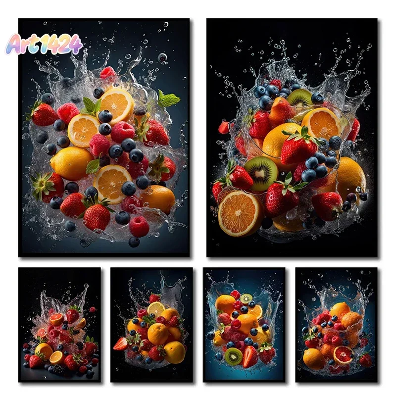 1pc frameless Canvas Painting Fresh Fruits Water Splash Posters and Prints Canvas Painting Wall Art Picture for Restaurant Ki