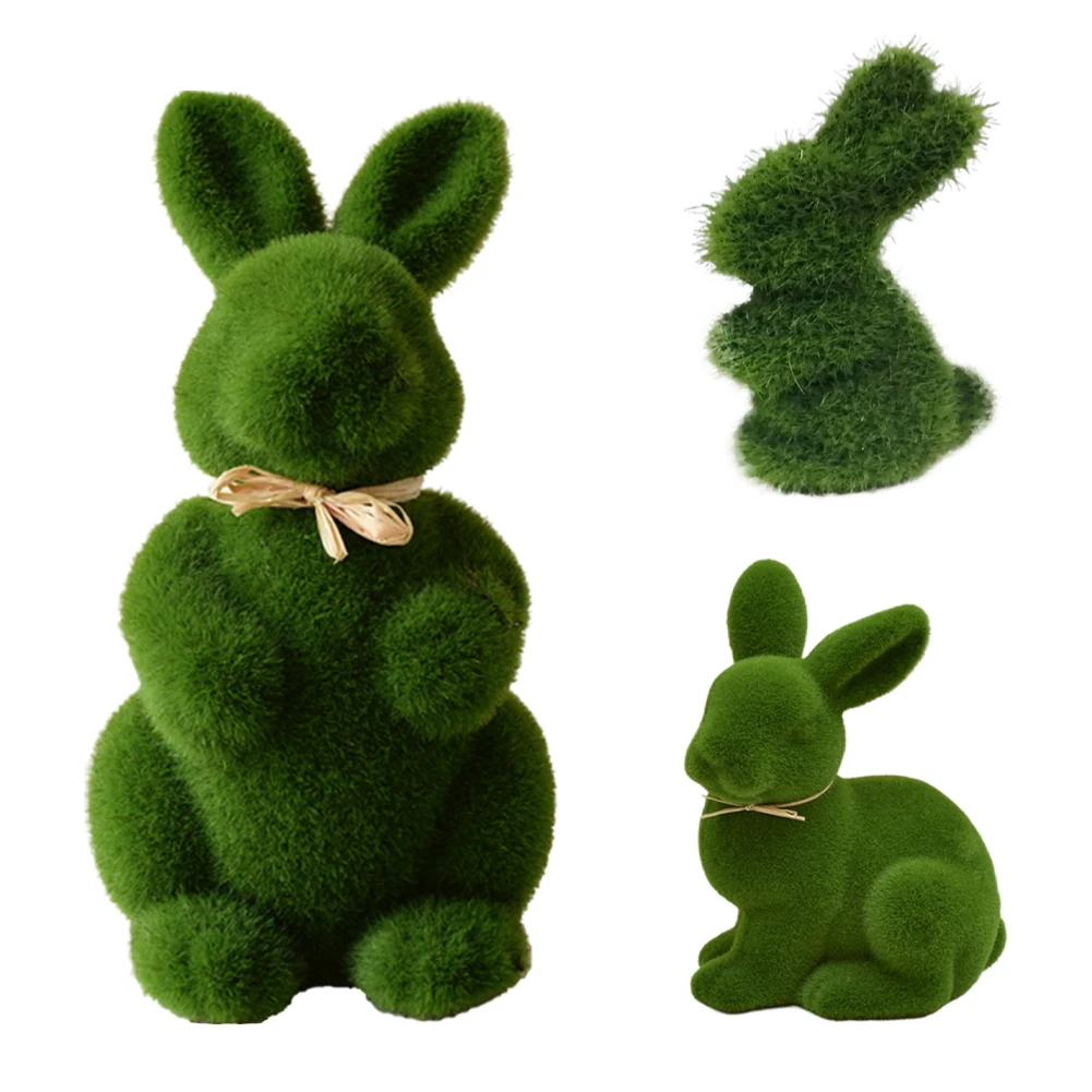Simulation Moss Foam Easter Bunny Decor Easter Moss Rabbit Figurine Artificial Moss Rabbit Easter Figurine Rabbit Bunny Figurine