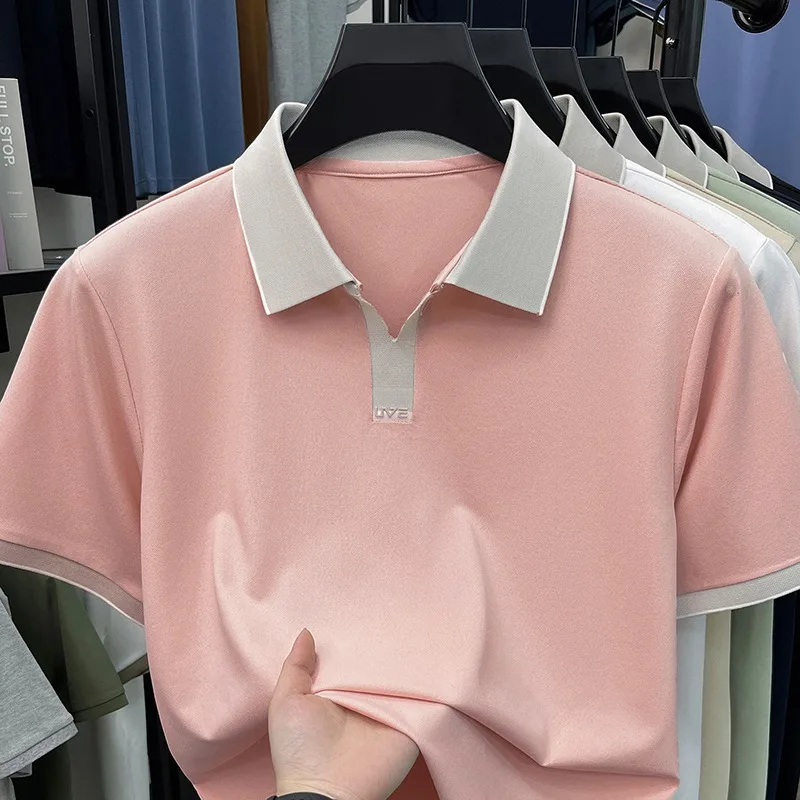 Man's Luxurious Waffle Polo Shirts Short Sleeve Seamless Breathable Tee Tops Quality Tennis Golf T Shirt Business Summer Clothes