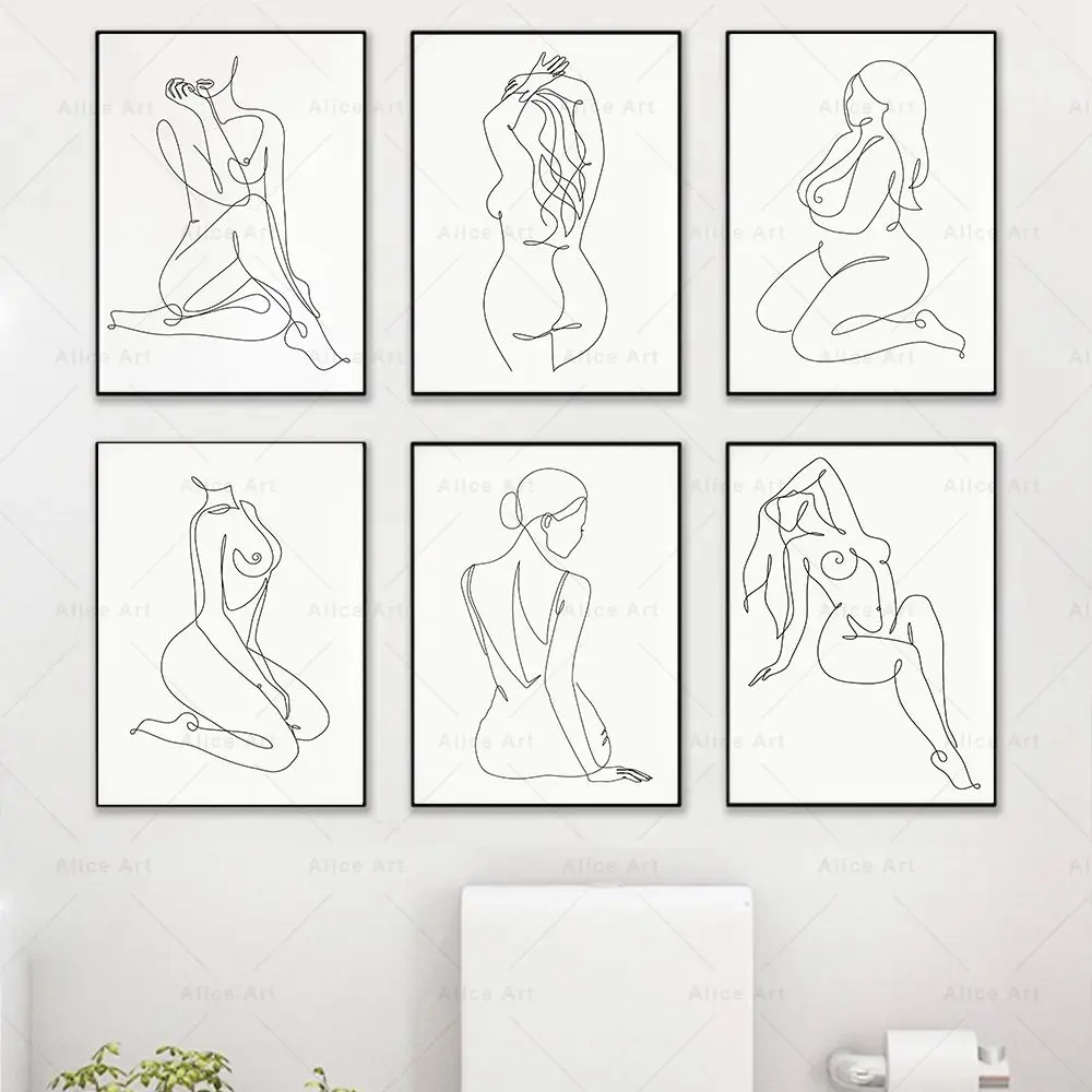 Abstract Woman Line Drawing Poster Sexy Yoga Girl Canvas Painting Female Nude Nordic Minimalist Wall Pictures Print Home Decor