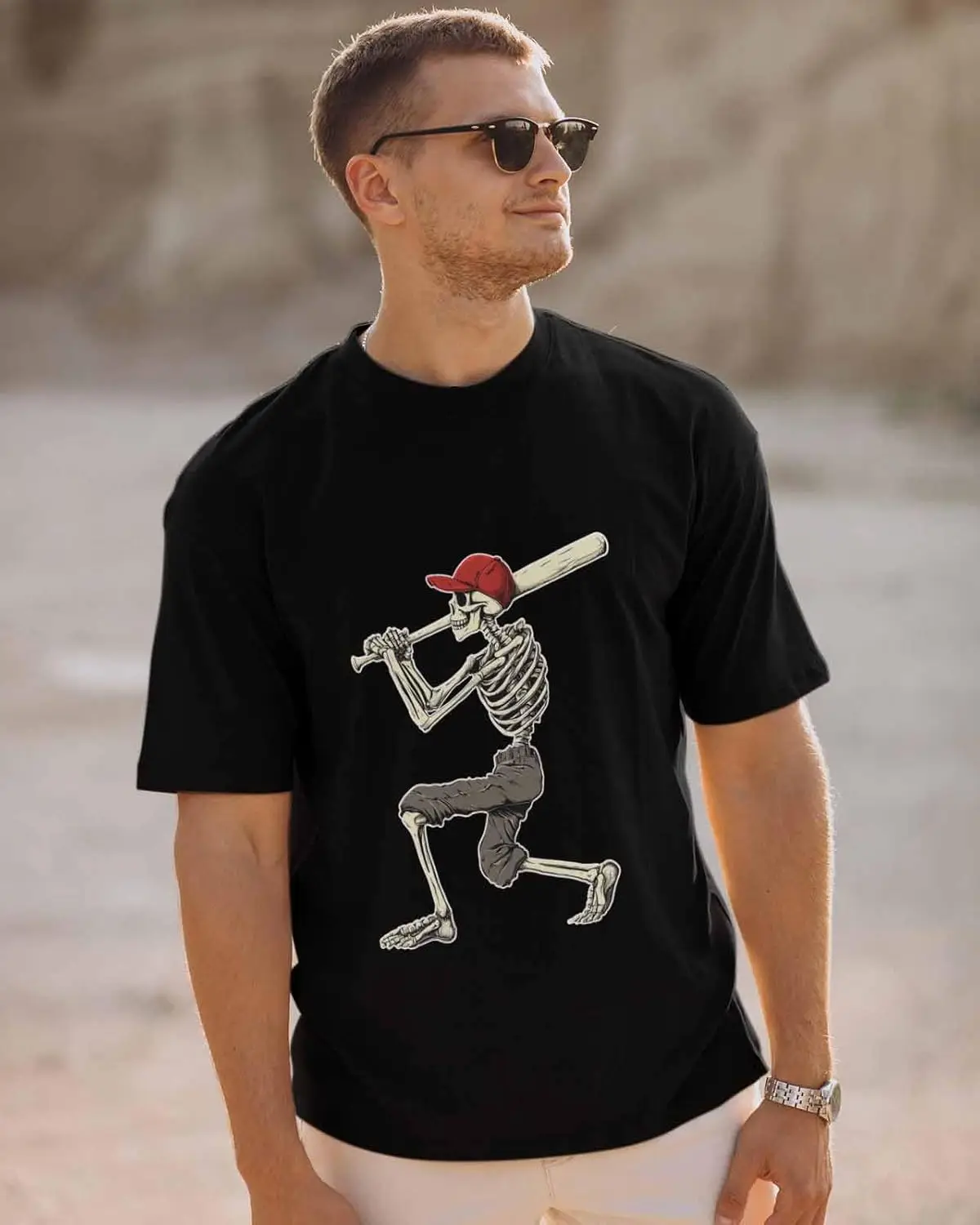 Men's T-Shirt, Novelty Graphic T-Shirt Skeleton Sports Baseball Cotton Crew Neck Men's Short Sleeve Basic Tshirts Black-L