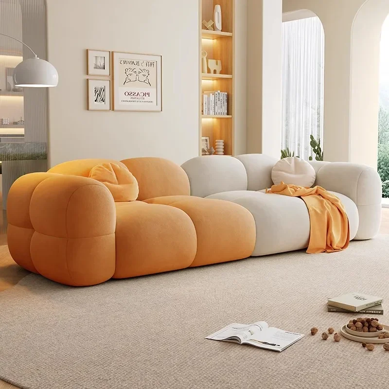 yyhcThe latest cream wind jelly sofa modern simple puff baby velvet sofa small apartment living room lazy sofa