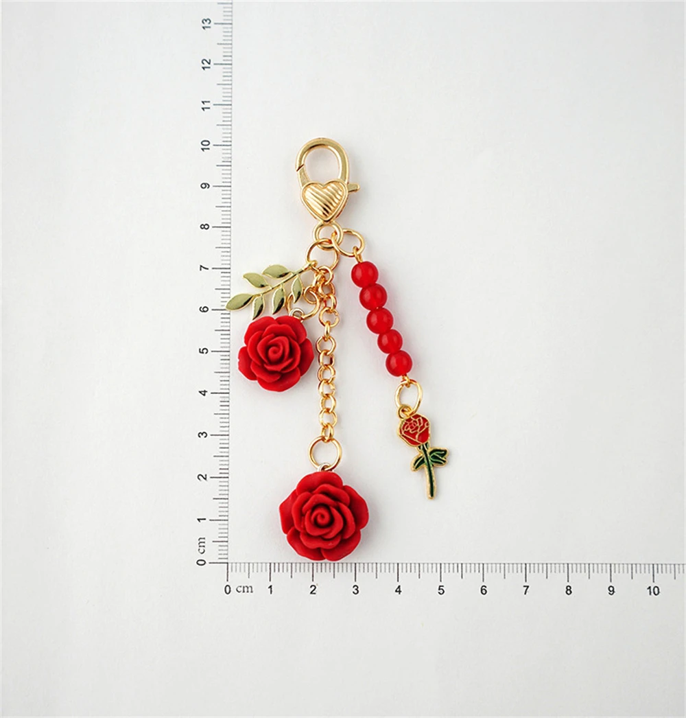 Fashion Camellia Keychains with Exquisite Rose Hanging Ornament for Women Bag Decorative Creative DIY Birthday Presents Keyring