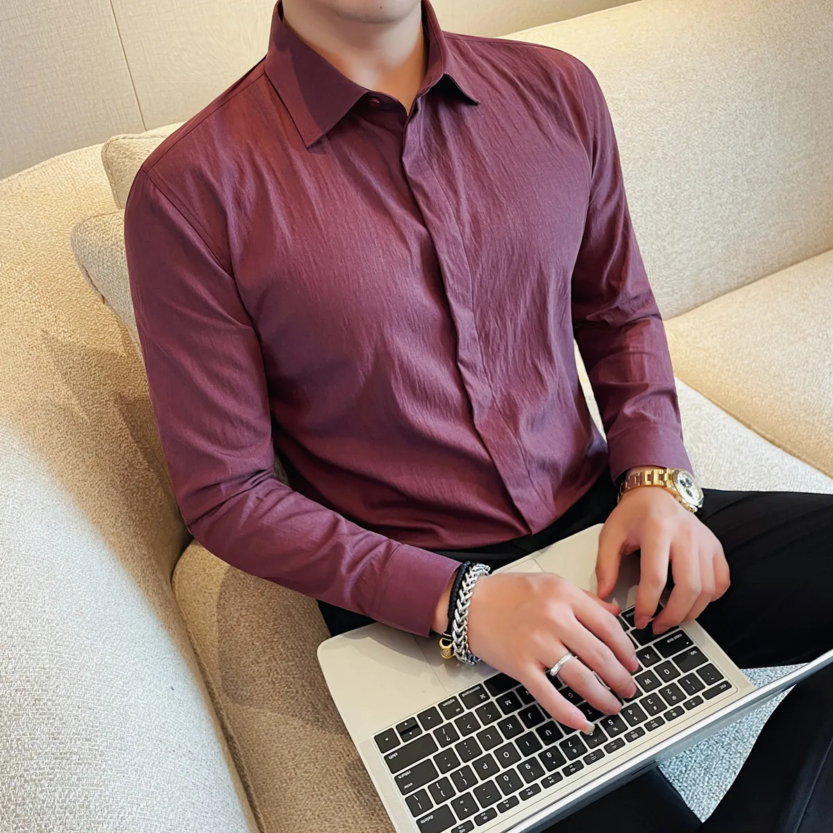 

Качественные рубашки из лиоцелла, мужские деловые рубашки, облегающие мужские рубашки с длинными рукавами, эластичные удобные смокинги для выпускного вечера