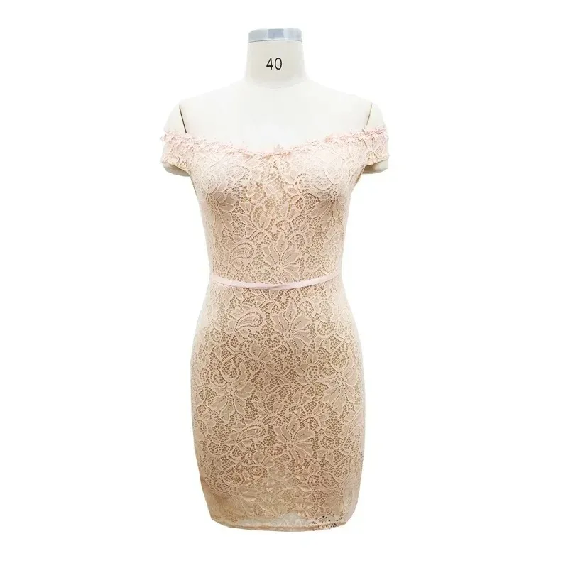 Sexy Women\'s Lace One-shoulder Mini Dress Ladies Off Shoulder Sleeveless Bandage Bodycon Evening Slim Short Dress Women Clothes