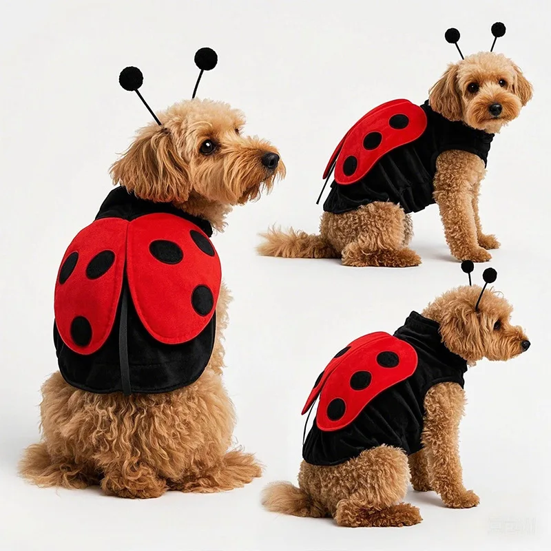 

Ladybug Dog Costume Pet Halloween Outfit with Wings and Antennae