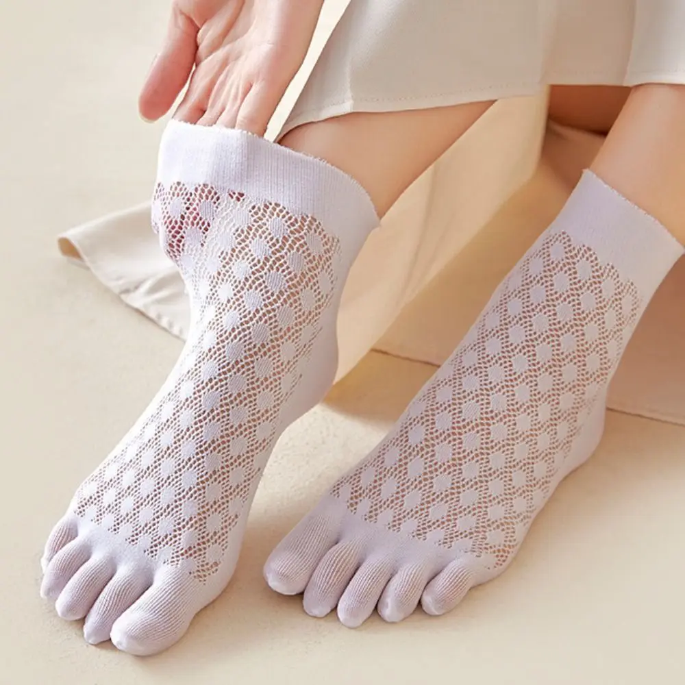 

Sweat-absorbing Elastic Cotton Solid Color Ice Silk Velvet Five Finger Socks Thin Socks Women Hosiery Breathable