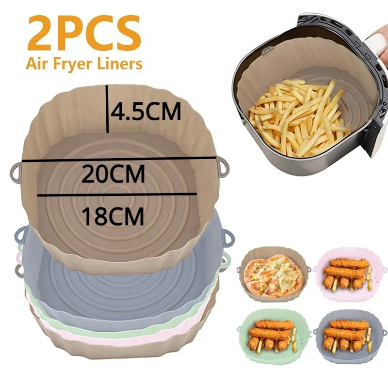 

2Pcs Air Fryer Silicone Basket Silicone Mold Airfryer Oven Baking Tray Pizza Fried Chicken Basket Reusable Pan Liner Accessories